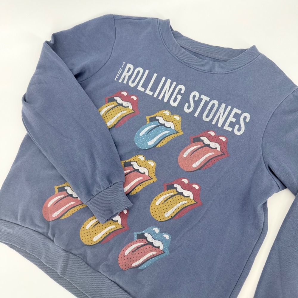 The Rolling Stones Blue Graphic Crew Neck Sweatshirt Rock Band Size Medium